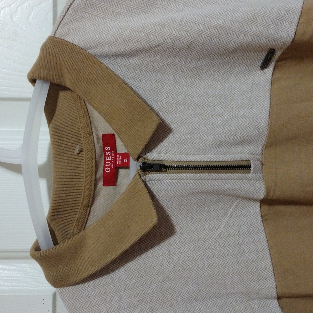Guess Armen Zip Johnny Taupe Men's Two-Tone Polo Shirt XL 🆕 - Picture 5 of 6